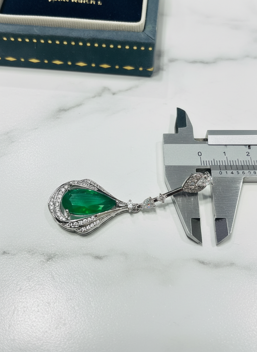 Stunning Long Sterling silver Emerald, Paraiba or Ruby Fancy statement Earrings (lab created)