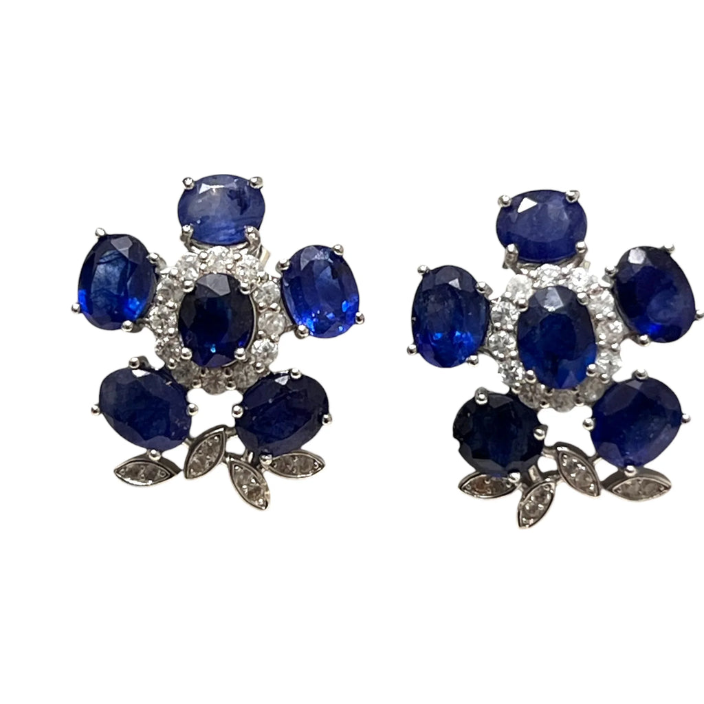 Handmade Corn Blue Sapphire Floral Earrings