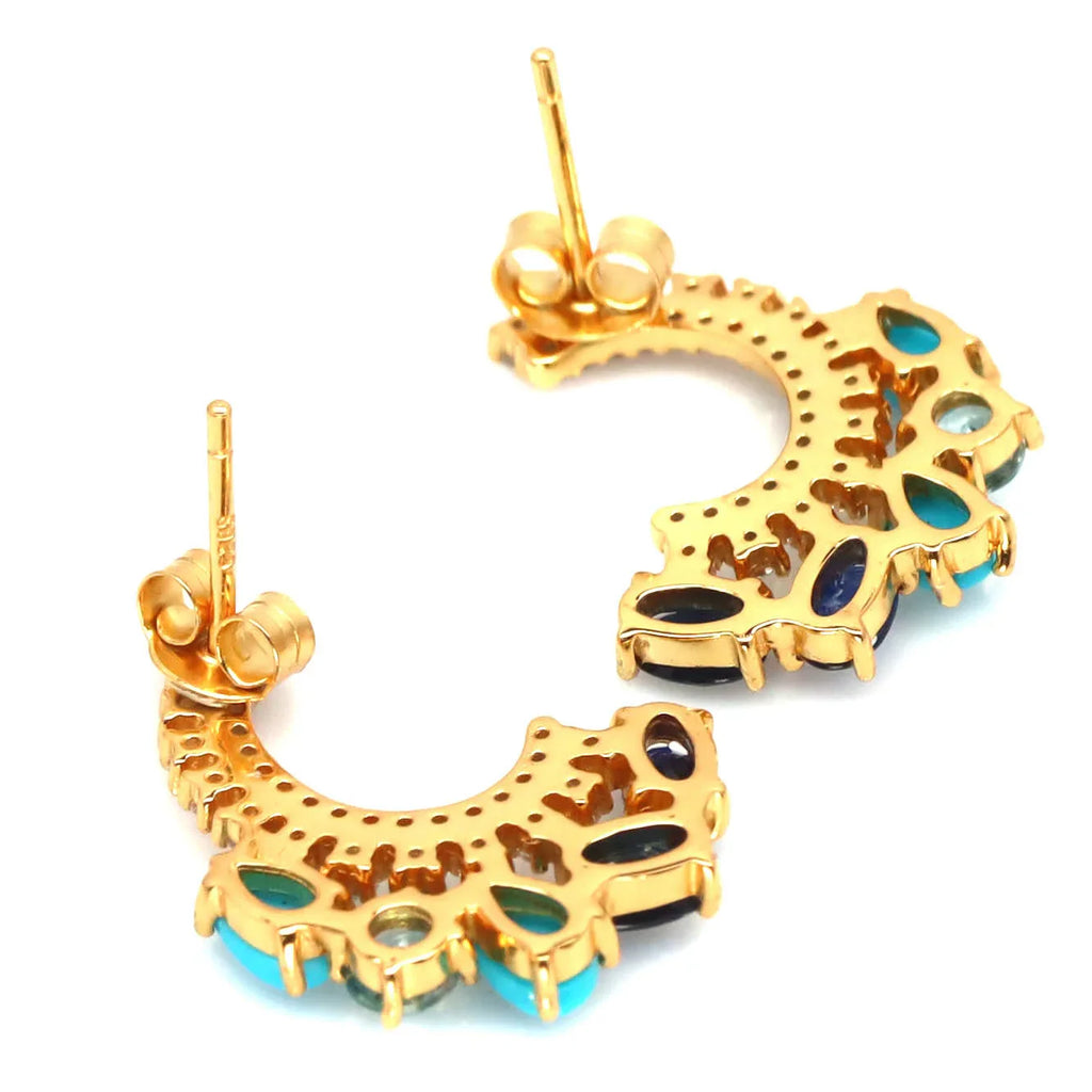 Handmade Blue Turquoise, Sapphire & Zircon Earrings