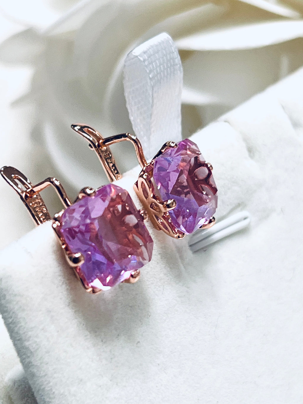 14K Rolled Gold Pink or Blue Topaz Minimalistic Square Drop Earrings