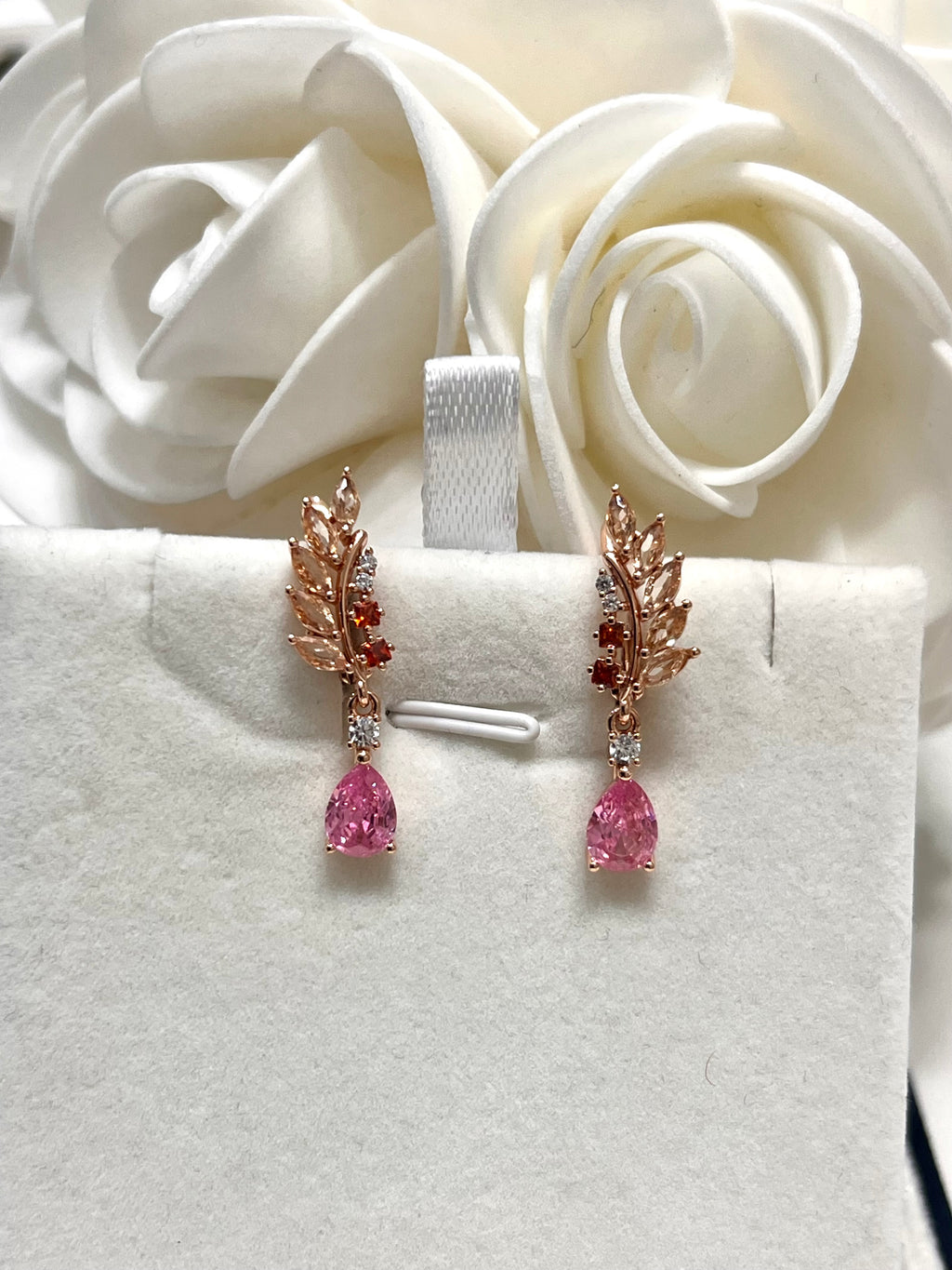 14k Rolled Gold Pink and Champagne Sapphires Drop Earrings