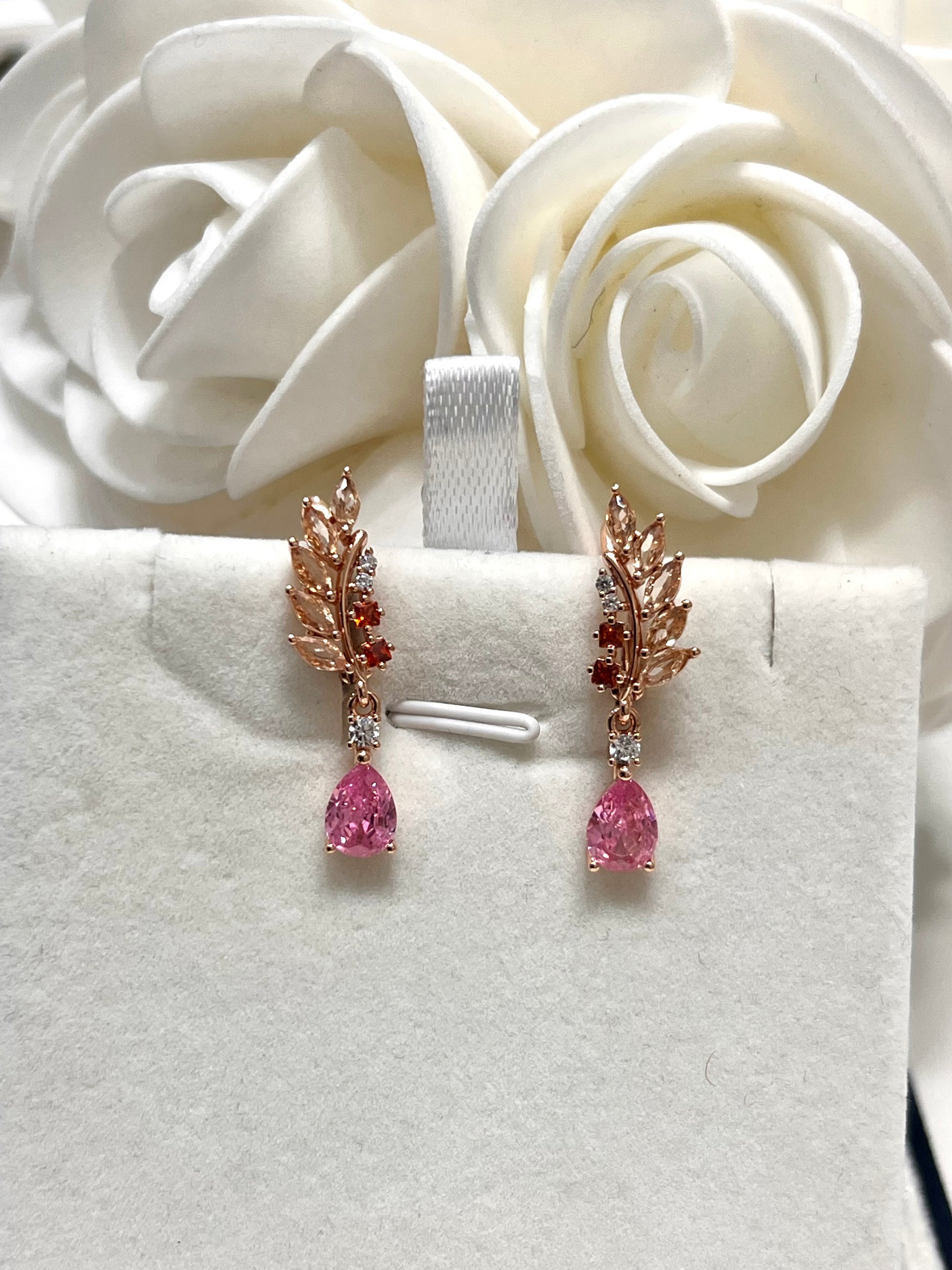 14k Rolled Gold Pink and Champagne Sapphires Drop Earrings