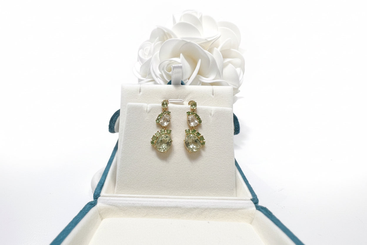 Handmade Genuine Green Amethyst and Colombian Emerald Earrings