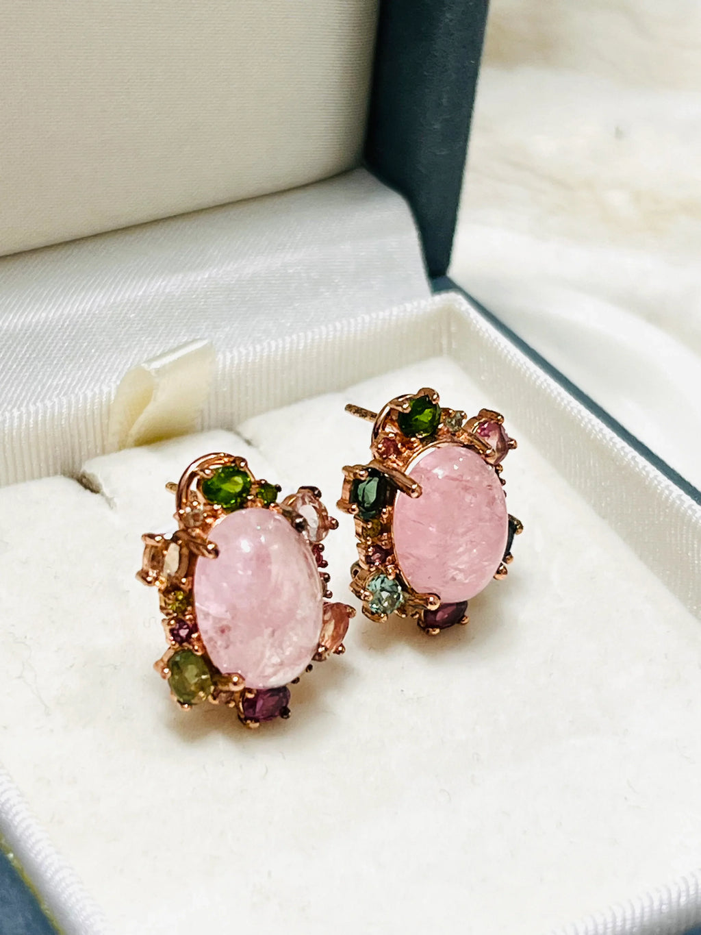 Handmade Pink Rose Quartz & Fancy Tourmaline Earrings