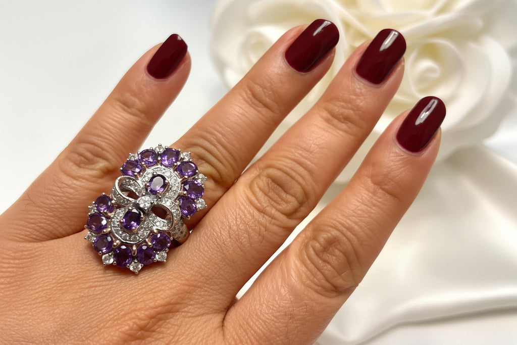Handmade genuine Amethyst and diamond Ring