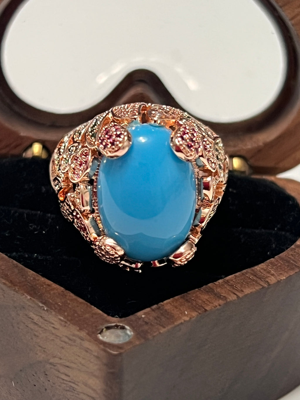 Lab Created Turquoise Statement Ring with Sapphire Accents | Vintage Gold Plated Ring