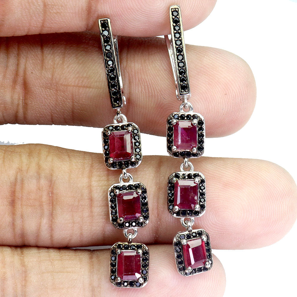 Handmade genuine Ruby Noir Drop Earrings
