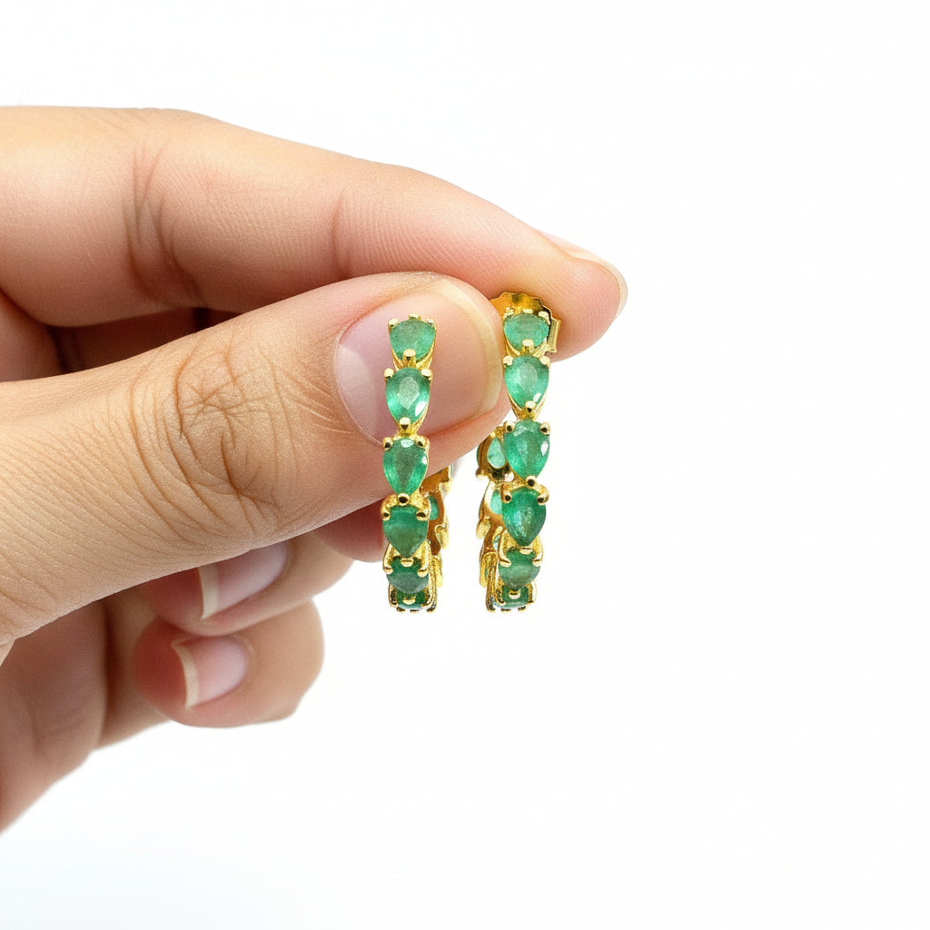 Half-Hoop Earrings with Pear-Shaped Colombian Emeralds