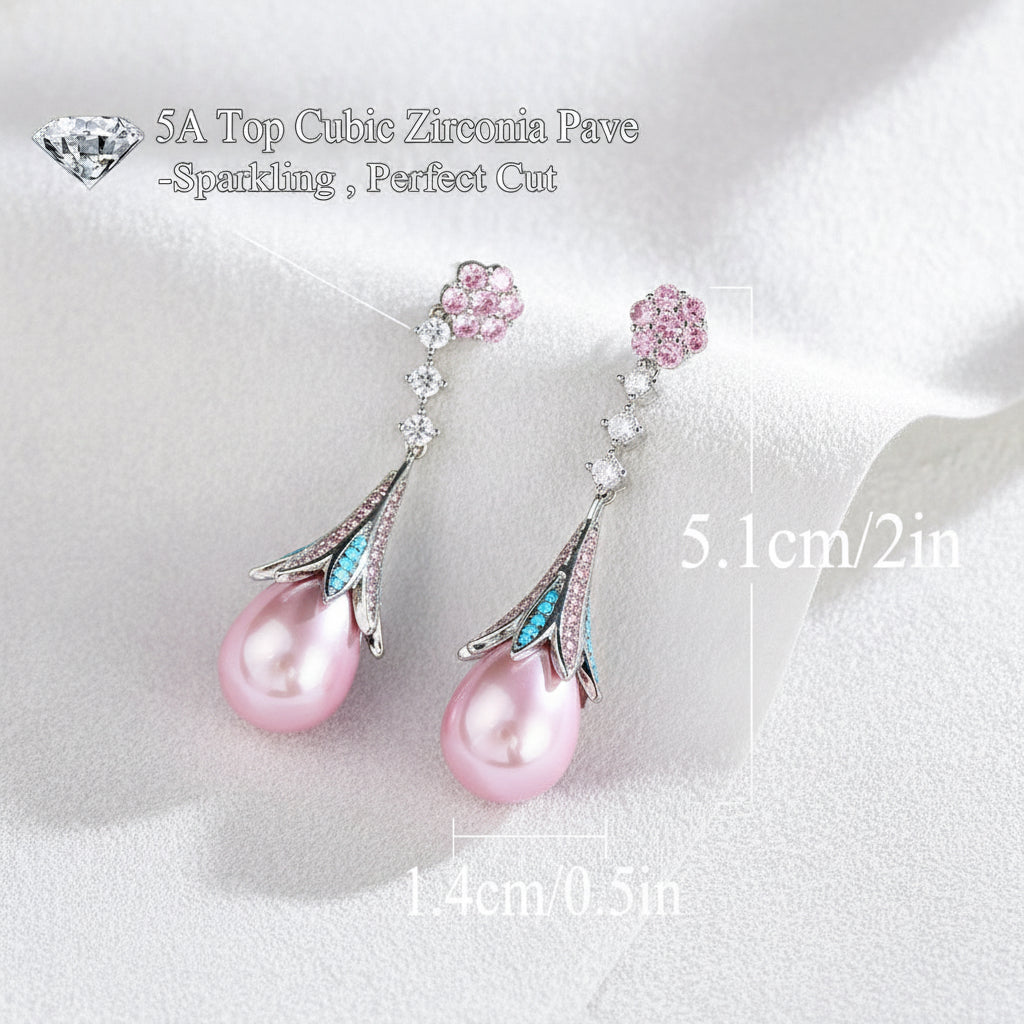Stunning Long Pearl Peacock Fancy Earrings