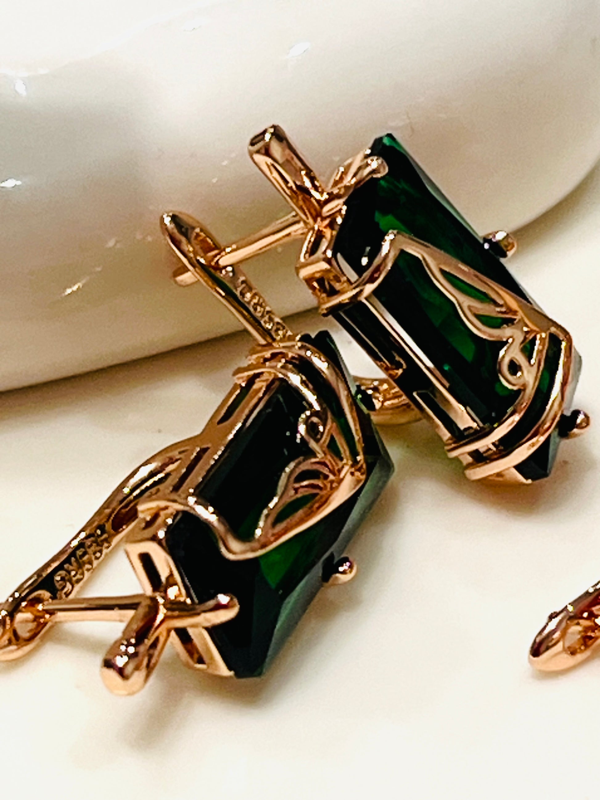 14k Rose Gold-filled Earrings Emerald Glamour