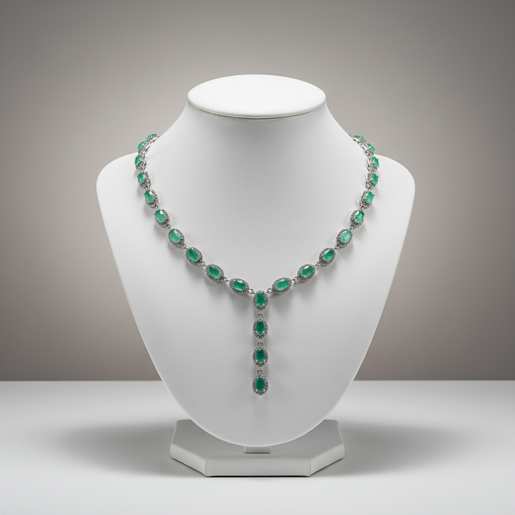 Handmade Natural Emerald and White Topaz Necklace
