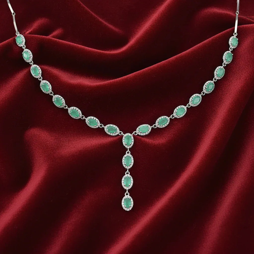 Handmade Natural Emerald and White Topaz Necklace