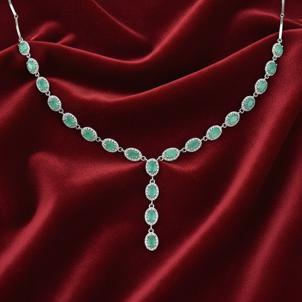 Handmade Natural Emerald and White Topaz Necklace