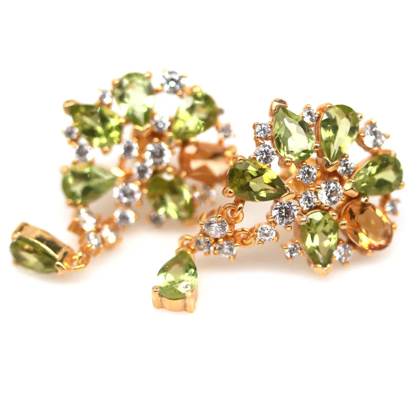 Handmade Golden Yellow Citrine, Peridot & Sapphires Earrings