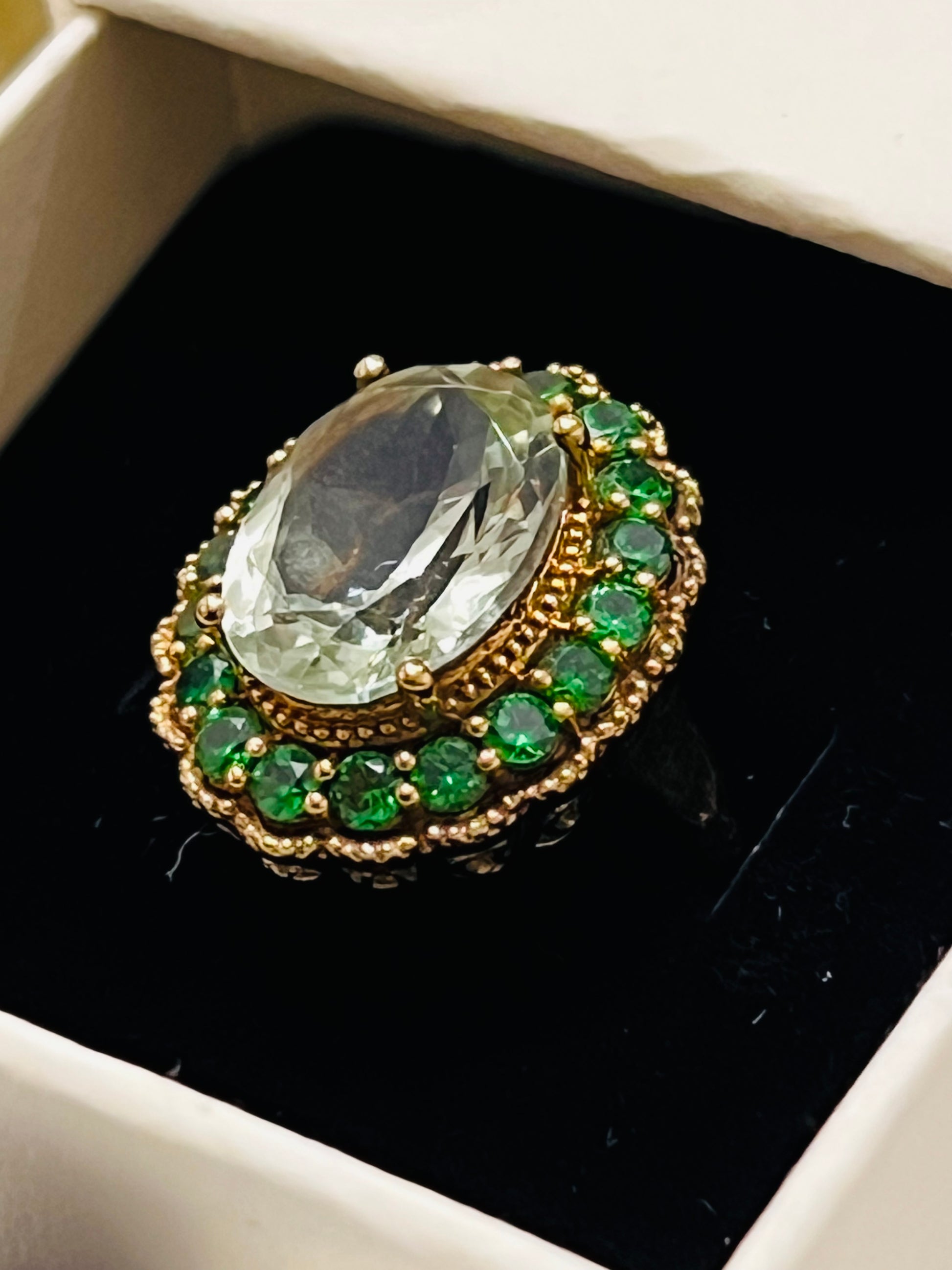 Elegant Sterling Silver Statement Ring- Green Amethyst and Chrome Diopside
