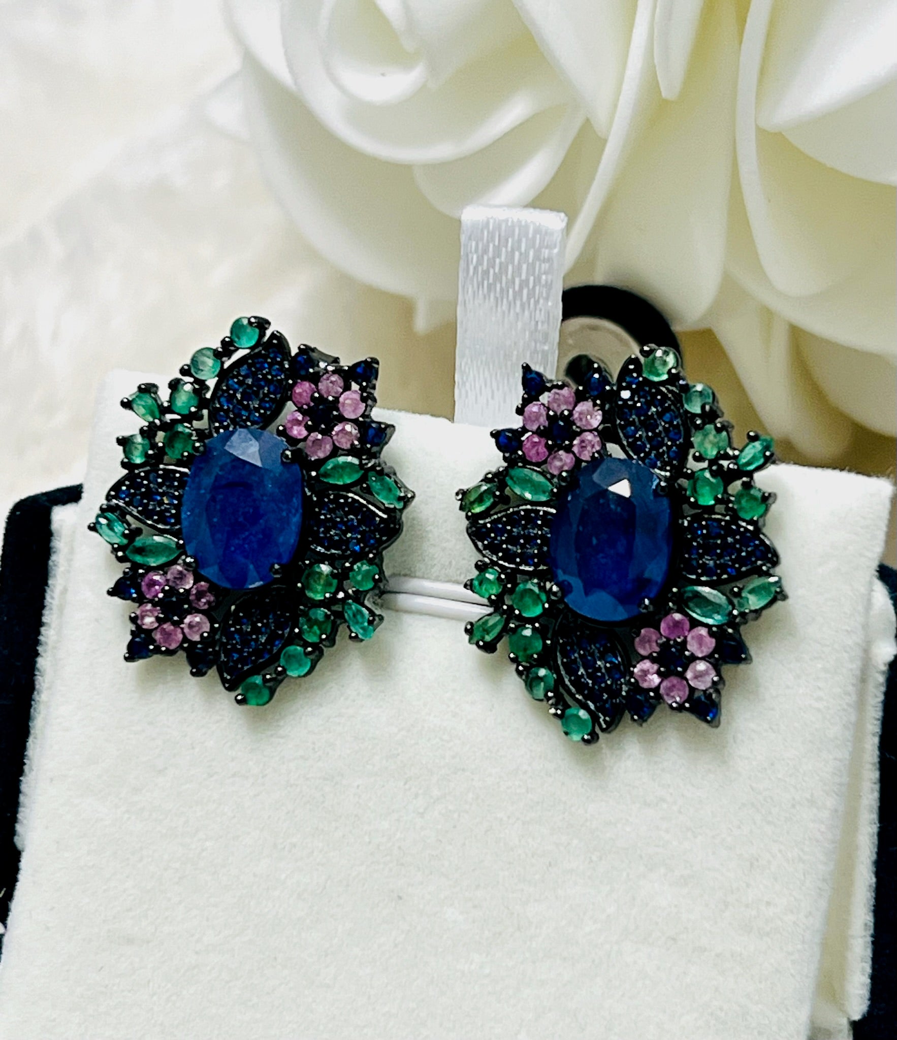 Natural Handmade Multicoloured Sapphires Stud earrings