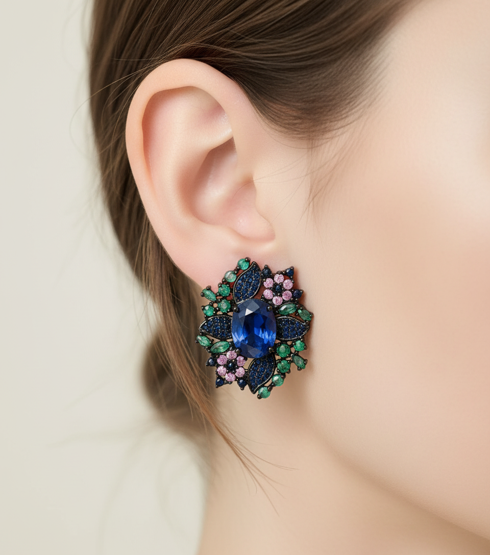 Natural Handmade Multicoloured Sapphires Stud earrings