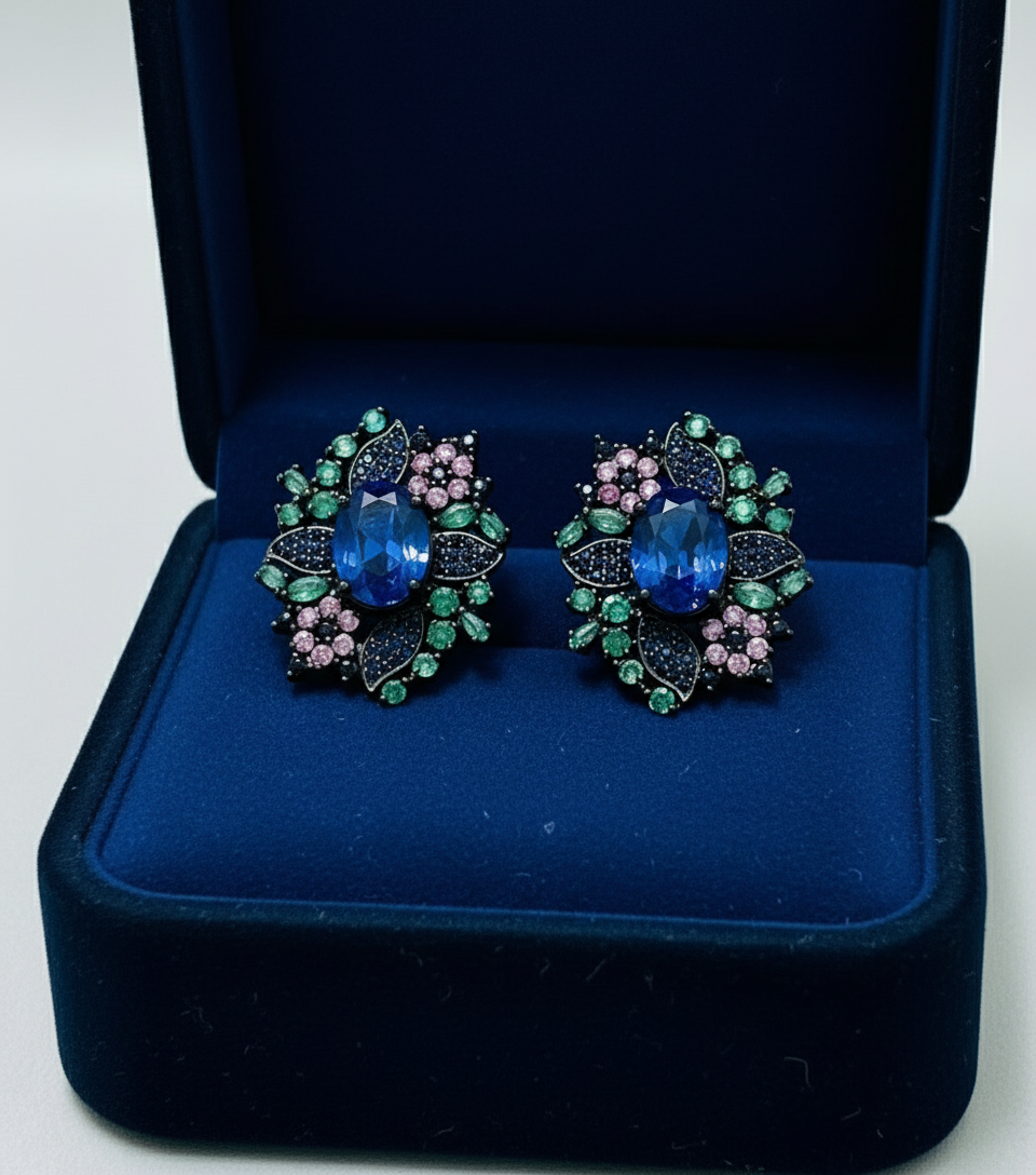 Natural Handmade Multicoloured Sapphires Stud earrings
