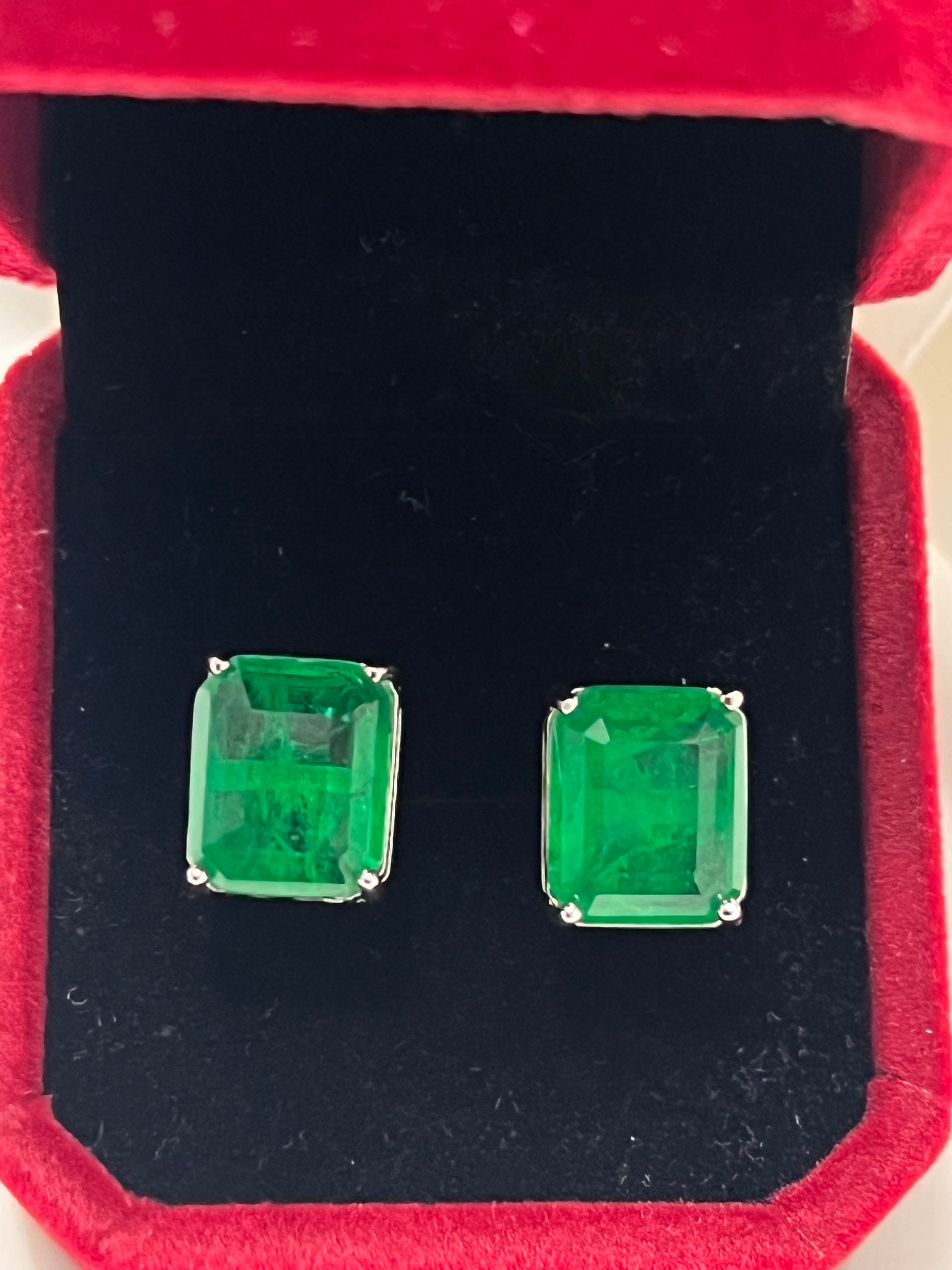 Emerald Cut Birthstone Emerald Stud Earrings In Silver (12x10mm)
