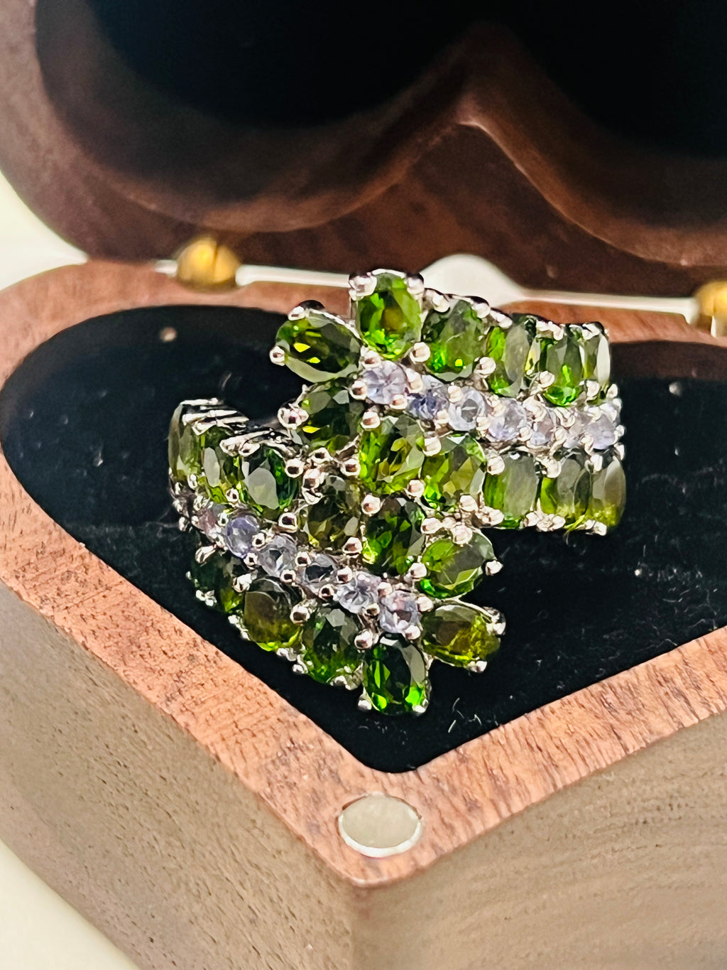 Handmade Chrome Diopside & Tanzanite Vine Ring