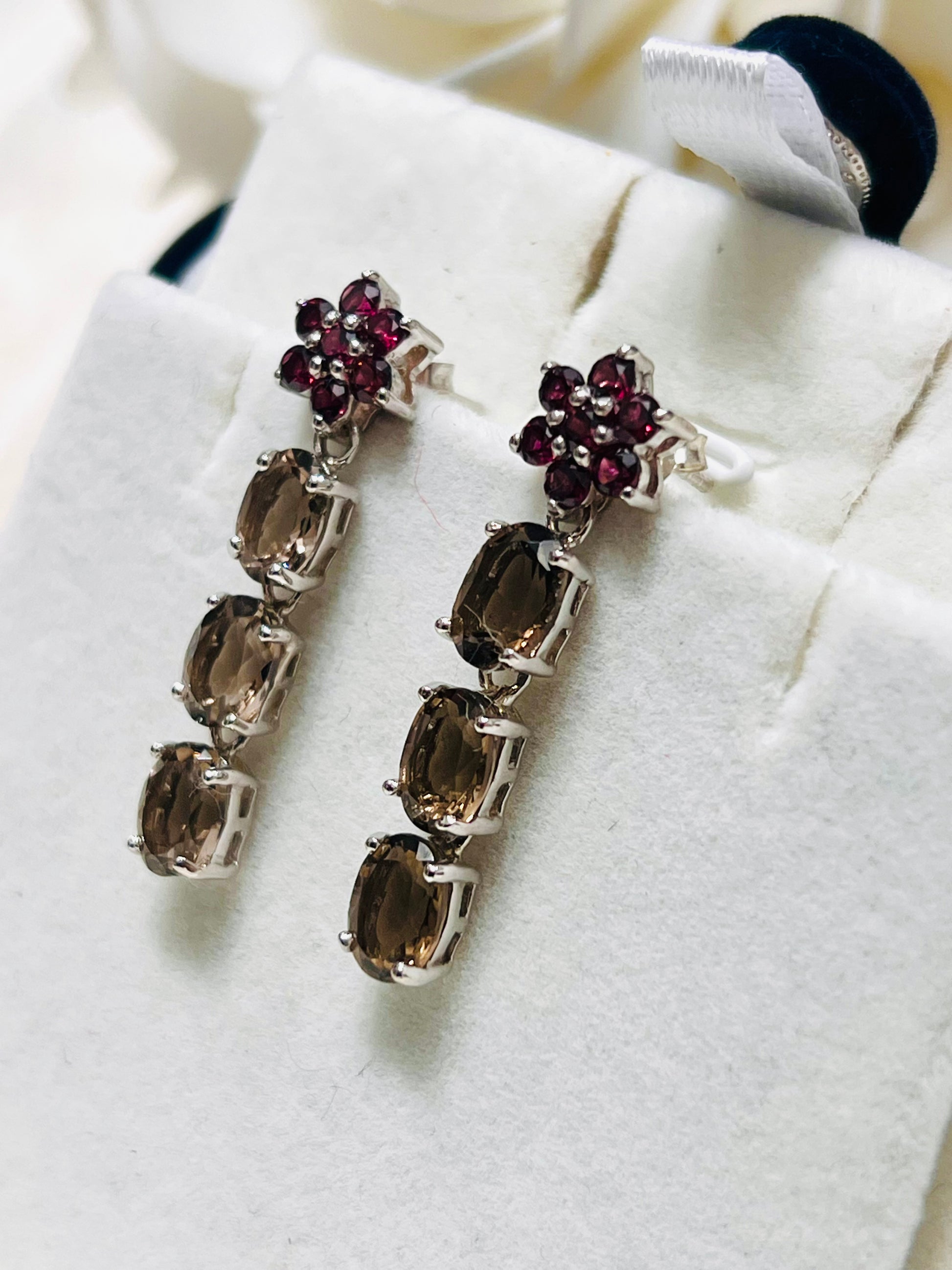 Handmade Smokey Quartz and Rhodolite Garnet Earrings