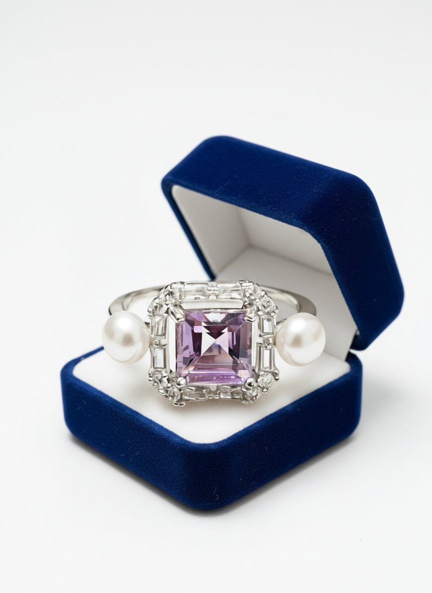 Handmade Natural Amethyst and Pearl “The Midnight” Set