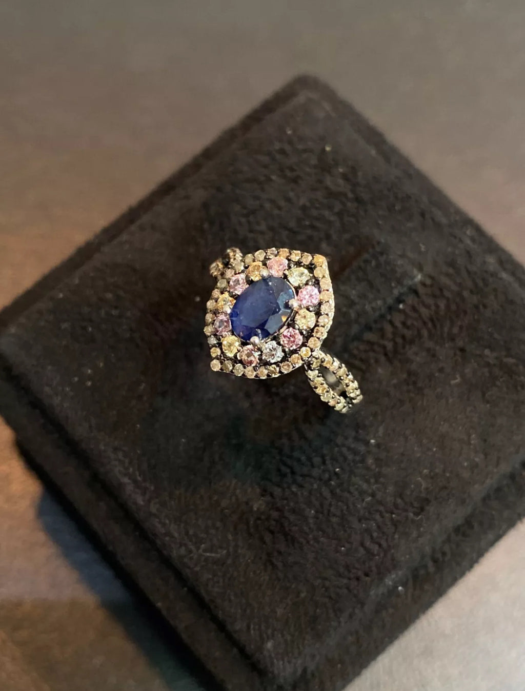 Handmade Natural Ceylon Blue Sapphires, coloured Sapphires and Natural Diamonds Jewelry Set