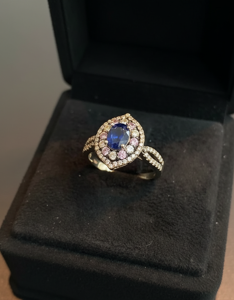 Handmade Natural Ceylon Blue Sapphires, coloured Sapphires and Natural Diamonds Jewelry Set