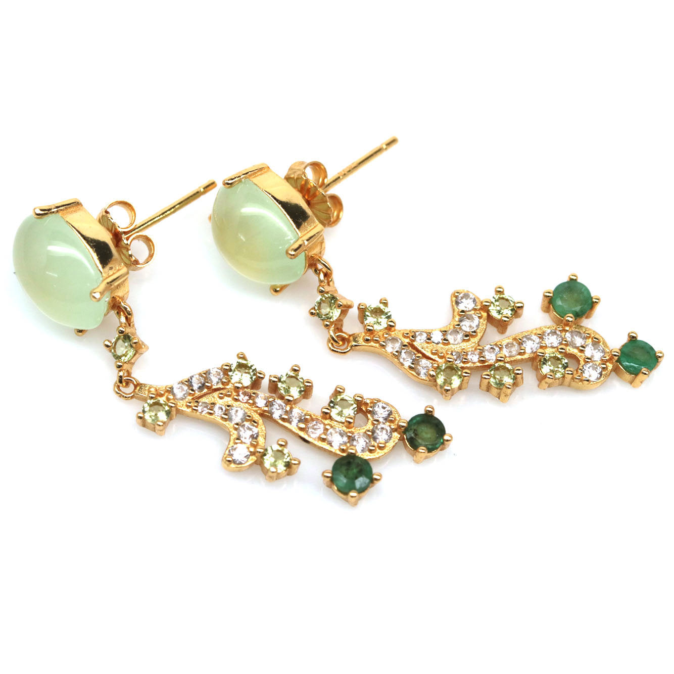 Hadmade Jewlery Set with Natural Prehnite, Emerald and Opal