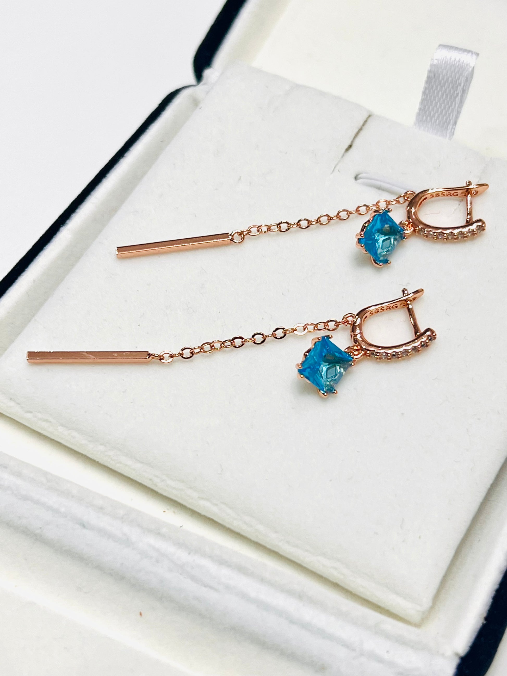 14k Rolled Gold Blue Topaz Hanging Fancy Earrings
