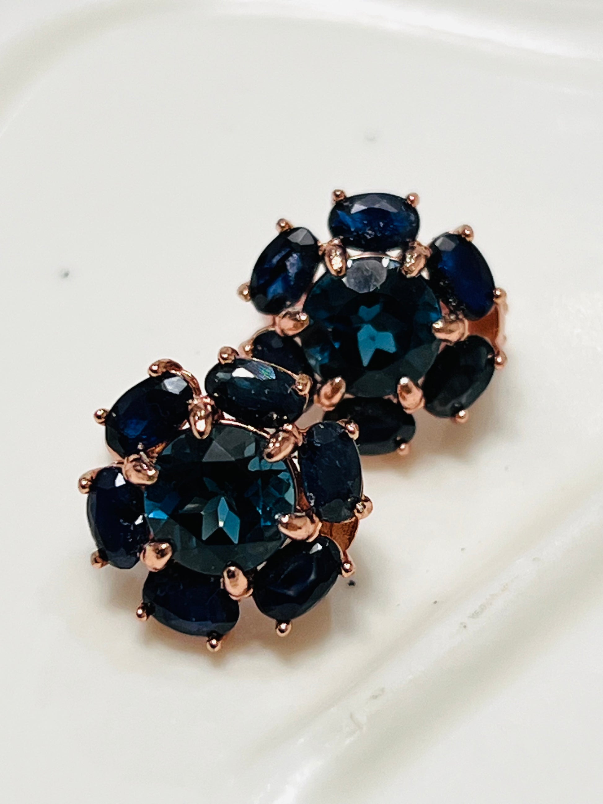 Handmade Genuine London Blue Topaz & Sapphire Rose Gold Plated Earrings over Sterling silver