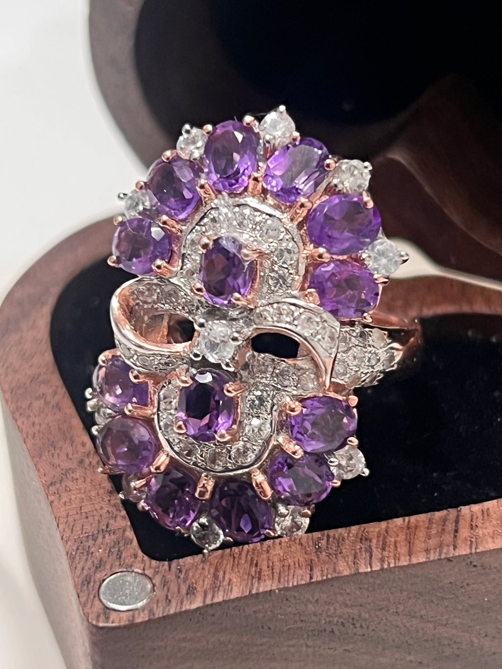 Handmade genuine Amethyst and diamond Ring