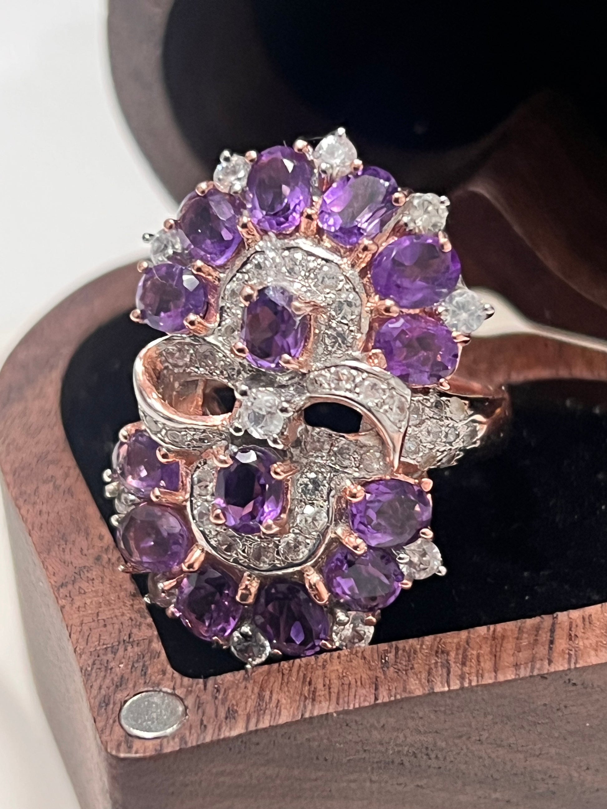 Handmade genuine Amethyst and diamond Ring