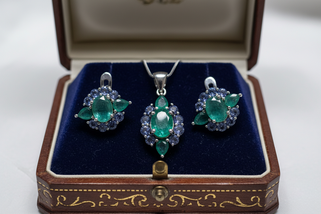 Natural Emerald and Tanzanite Set