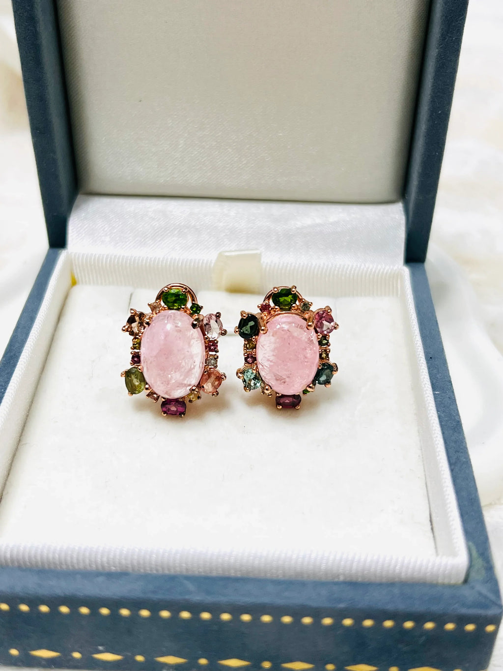 Handmade Pink Rose Quartz & Fancy Tourmaline Earrings