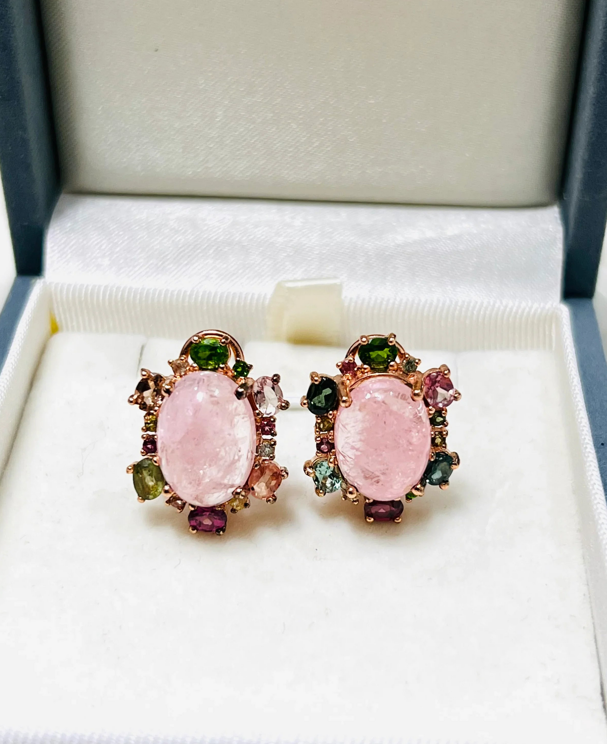 Handmade Pink Rose Quartz & Fancy Tourmaline Earrings