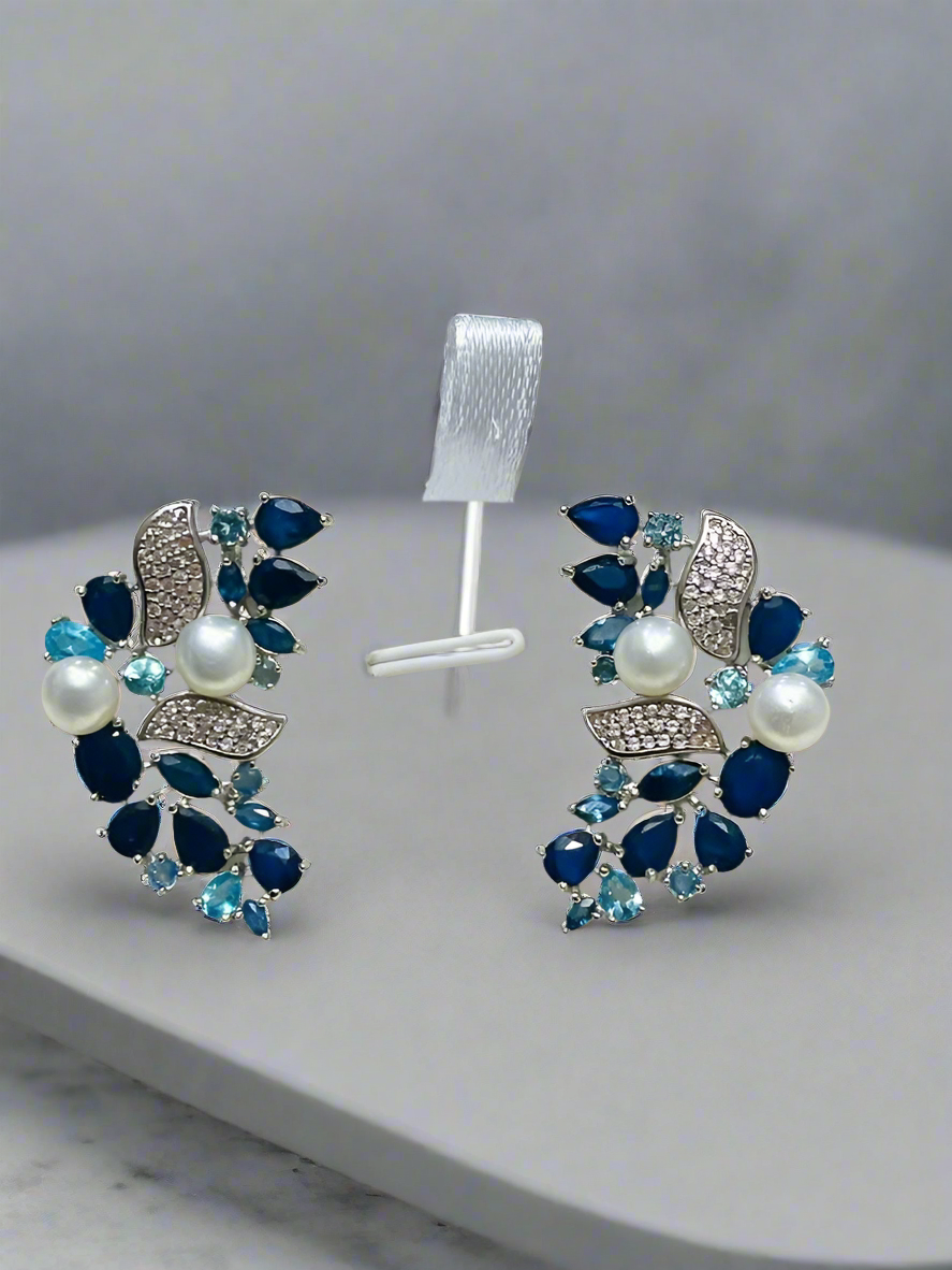 Sapphire, Topaz and Pearls Stunning Earrings