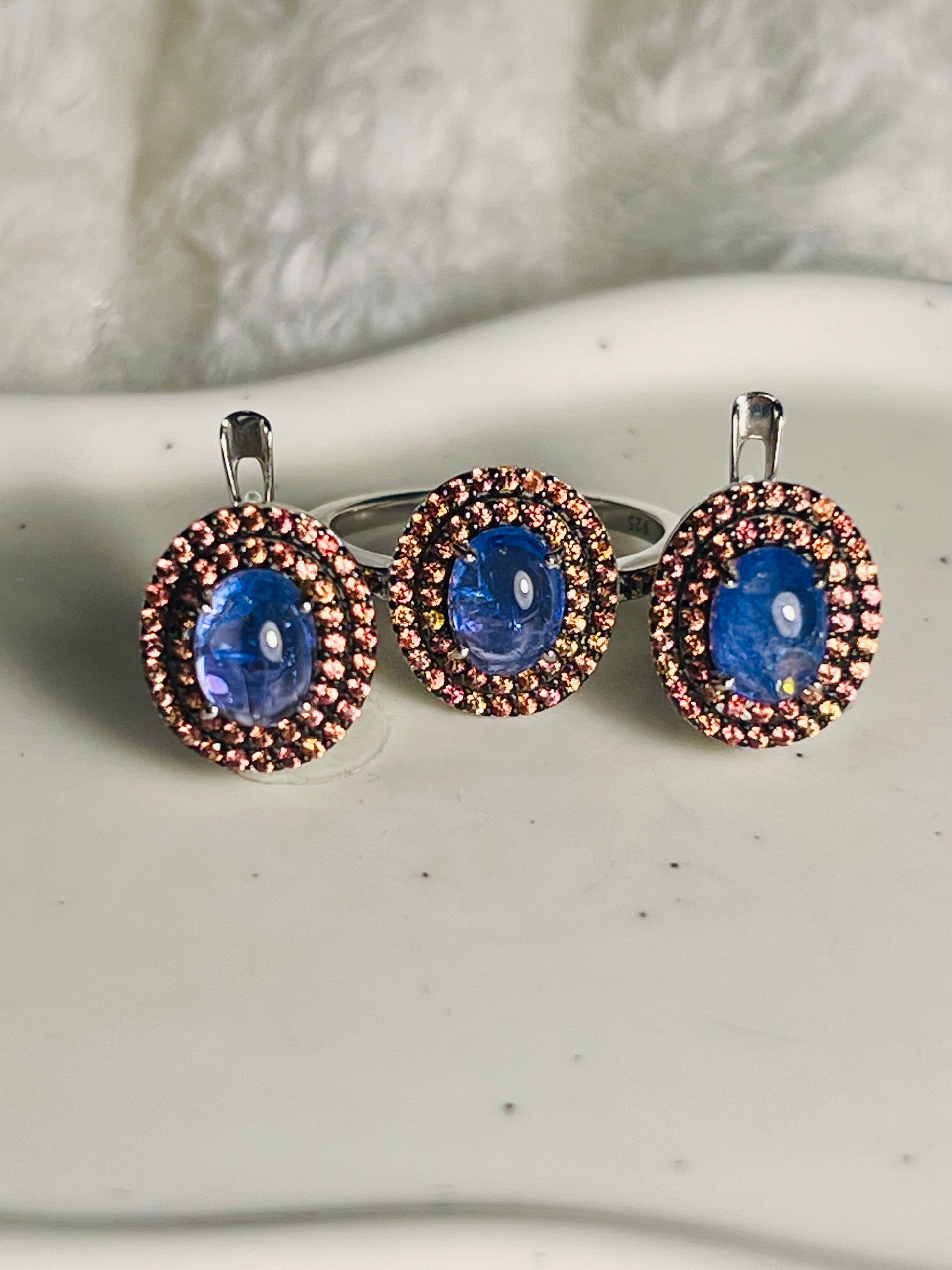 Handmade Natural Tanzanite and Sapphire set