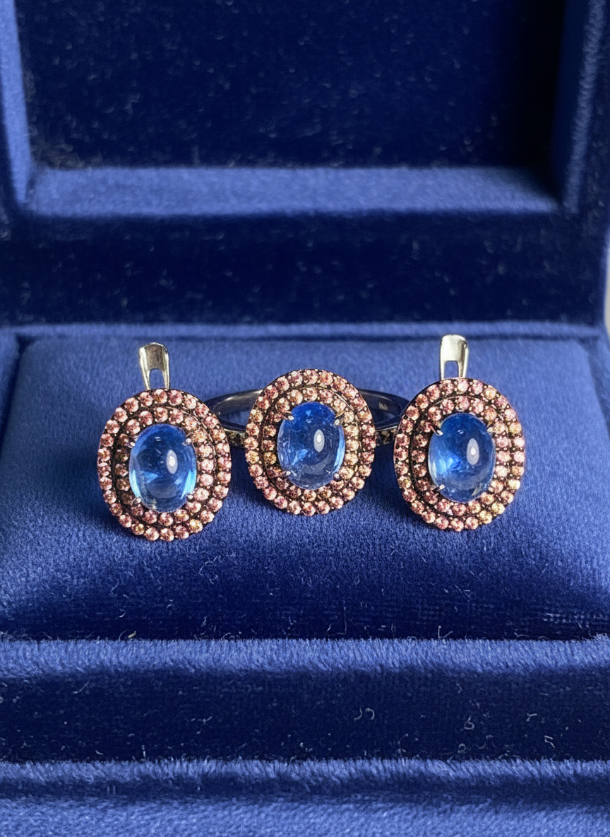 Handmade Natural Tanzanite and Sapphire set