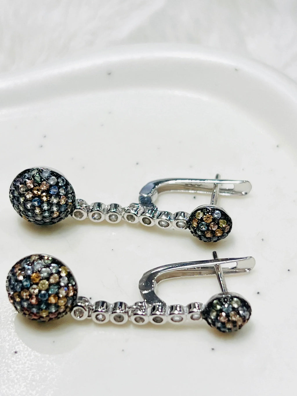 Multi-Color Sapphire Ball Design Sterling Silver Necklace and Earring Set