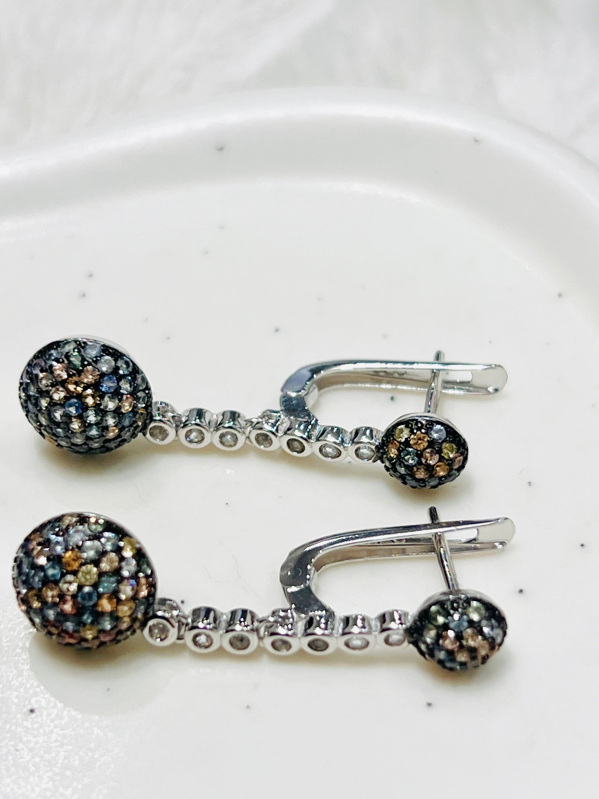 Multi-Color Sapphire Ball Design Sterling Silver Necklace and Earring Set