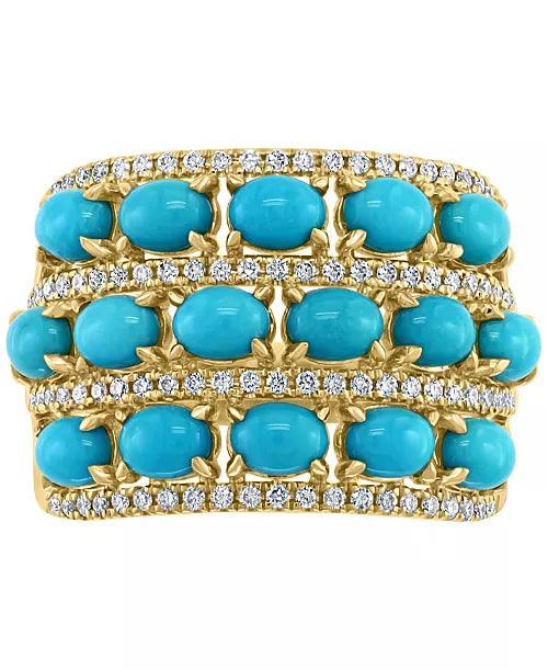 Gold Plated Turquoise & Zirconia Statement Ring – Bold Oval Cabochon Design