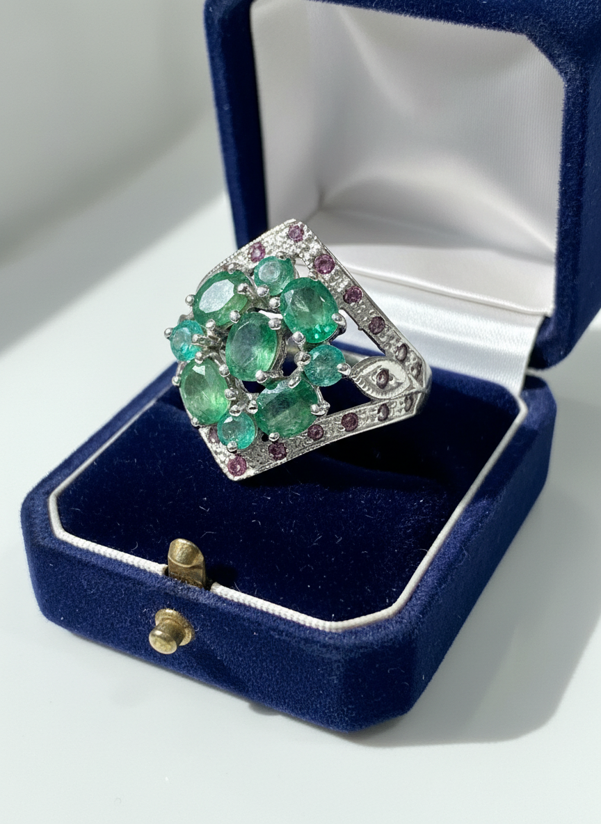 Handmade Art Deco Genuine Emerald Ring