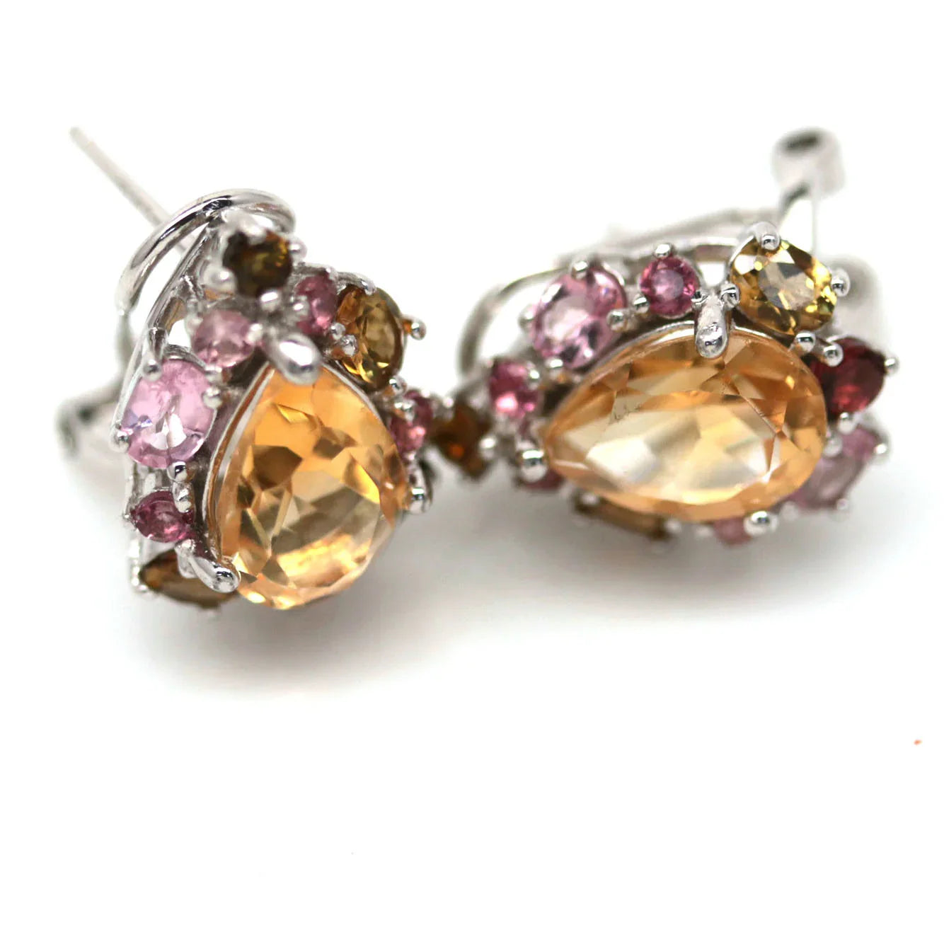 Handmade 10x7mm Golden Yellow Citrine & Tourmaline Earrings