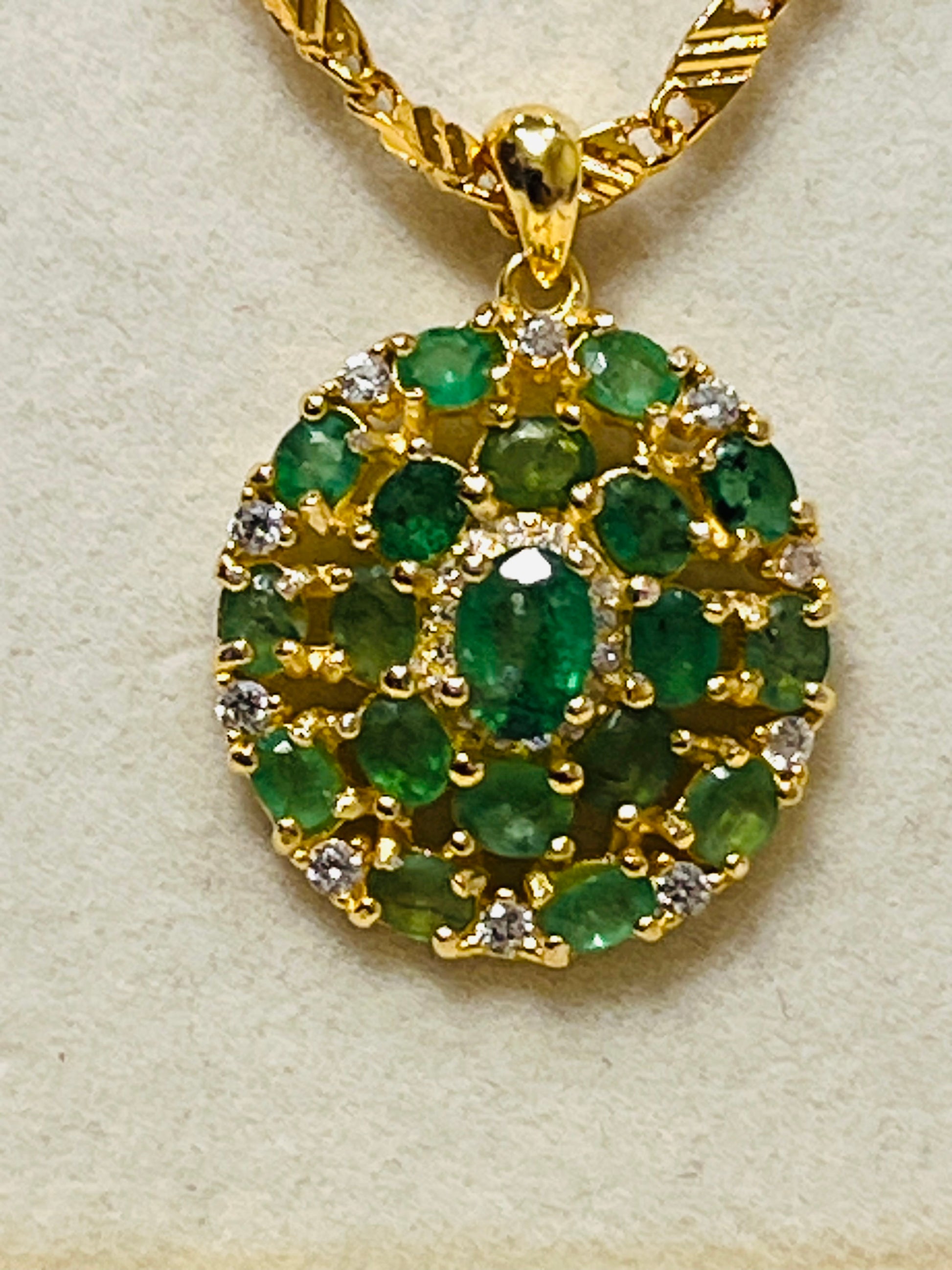 Natural Emerald Flower Cluster Pendant – 18K Gold Vermeil Sterling Silver