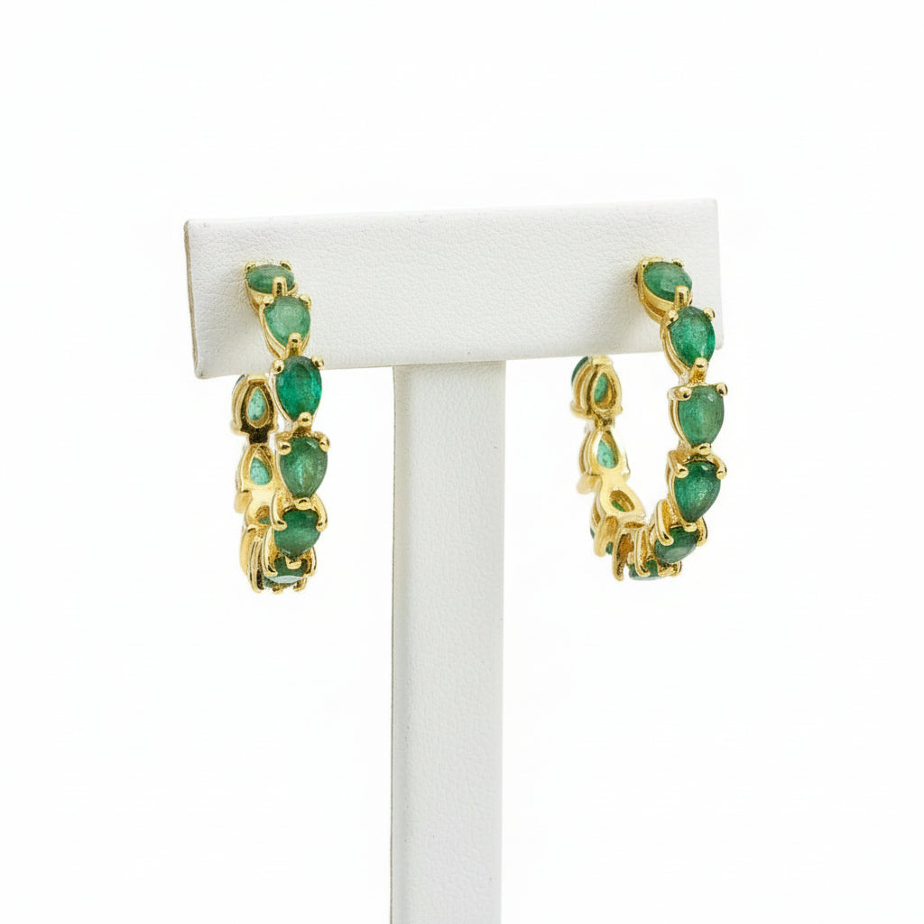 Half-Hoop Earrings with Pear-Shaped Colombian Emeralds