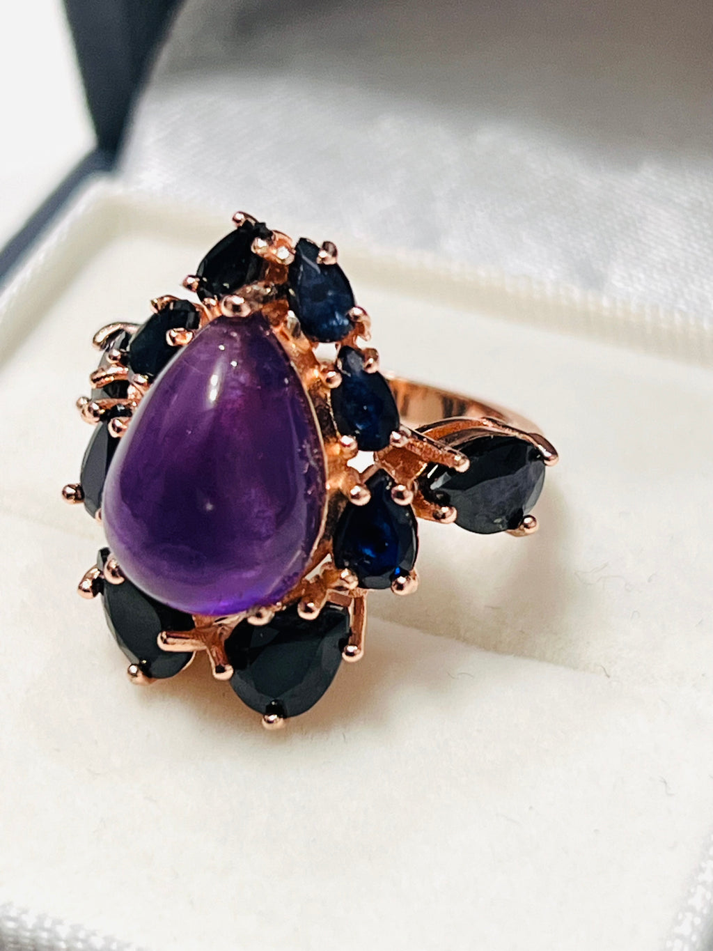 Handmade Genuine Amethyst and Sapphire Ring
