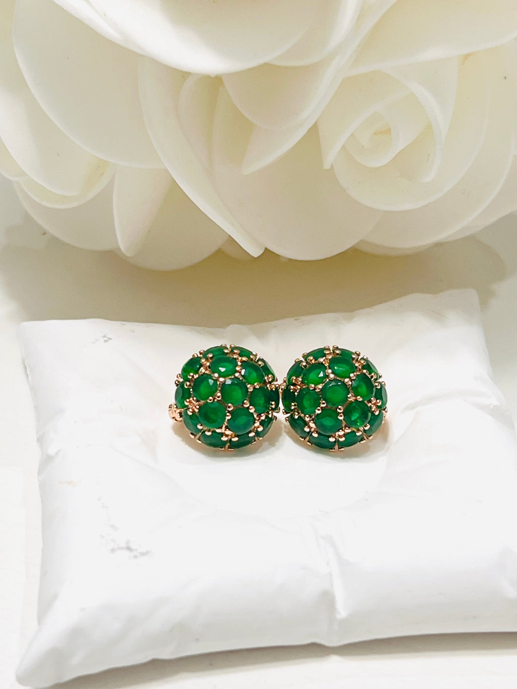 Rolled Gold Emerald Dome Earrings