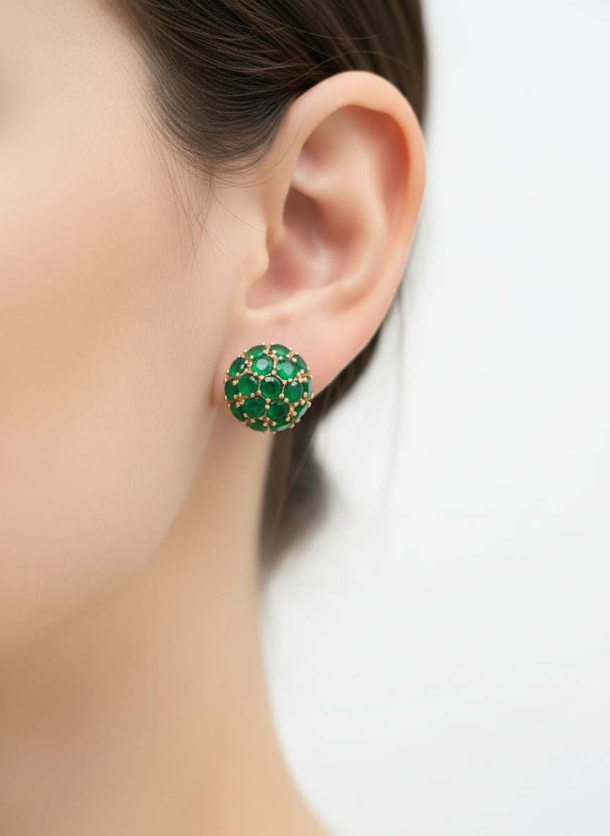 Rolled Gold Emerald Dome Earrings