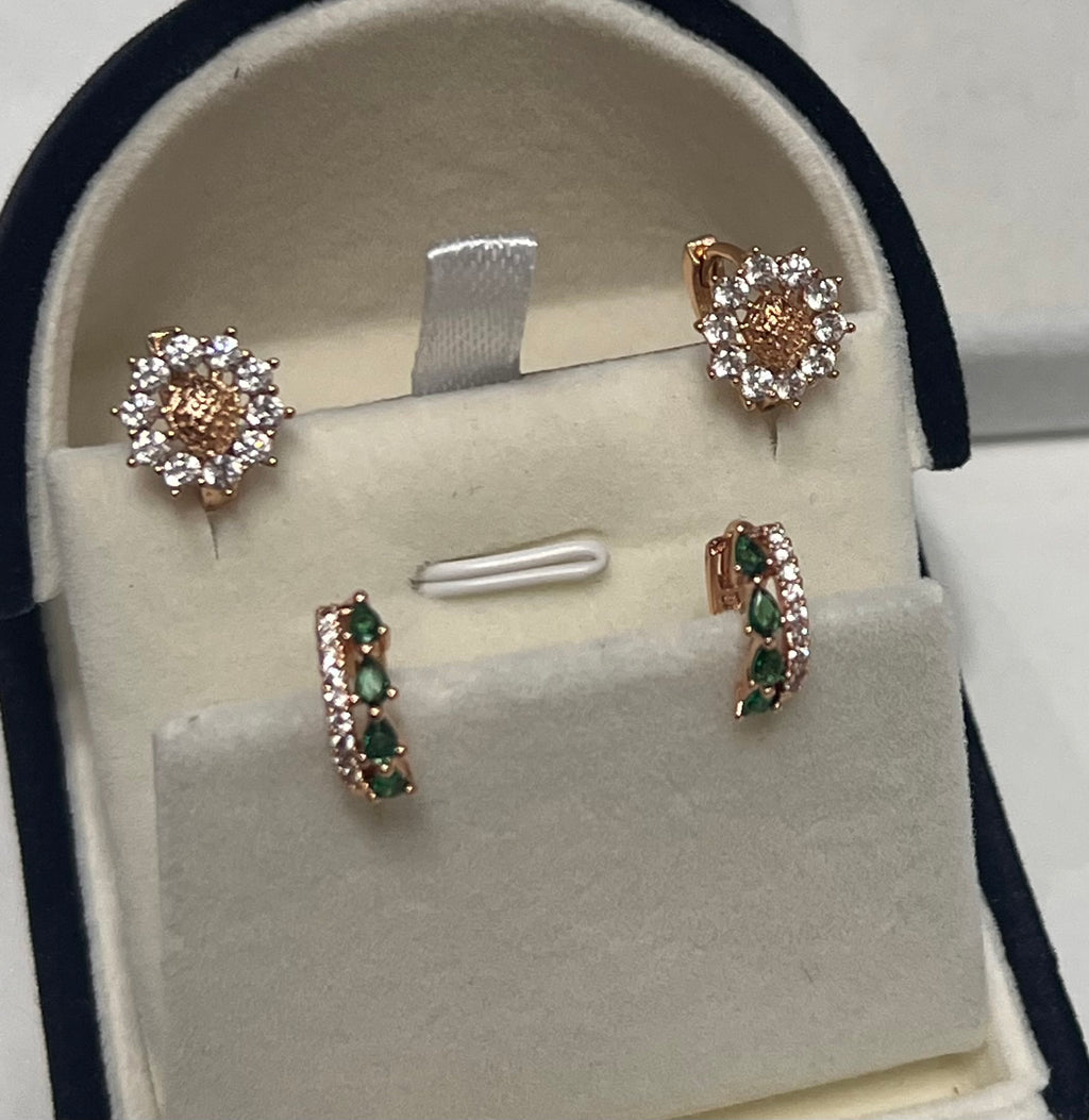 14k Rolled Gold Rose-gold tone earrings Huggie set